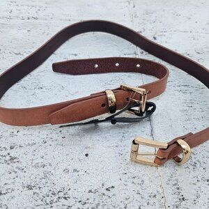 Another Line Women Belt Brown Genuine Leather Waistband Pin Buckle Belt Size S